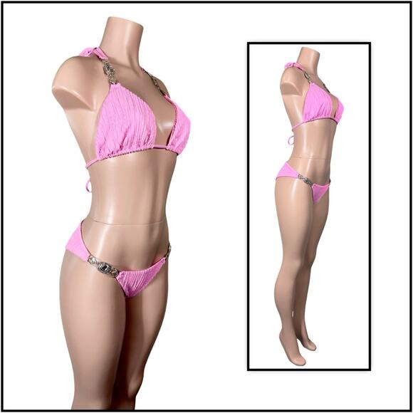 Beach Bunny Raja Triangle Top DD  Skimpy Bottom M, L, XL - Flamingo $290 - Picture 10 of 13